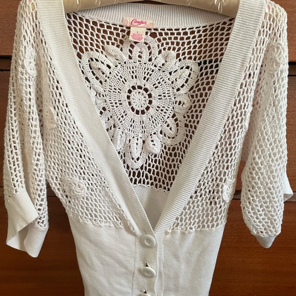 Carolyn Taylor Sweaters - Candies Ivory Crochet Cardigan Junior size L